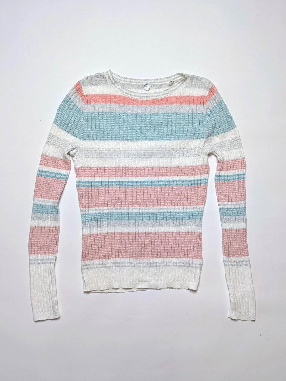 Margaret O'Leary Striped Knit Crewneck Ribbed Sweater Cotton